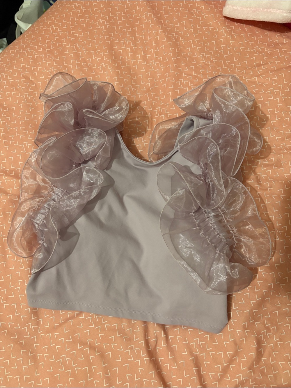 Sheer Ruffle Sleeve Crop Top - Lavender